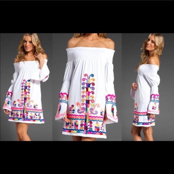 😻Anthro Vava Red Embroidered Off Shoulder Dress💖 - Picture 2 of 7